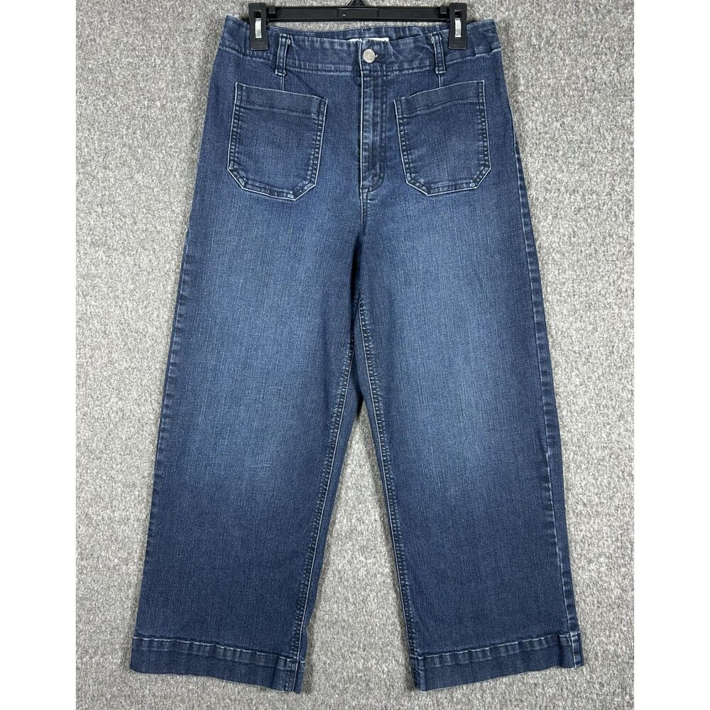 Code Bleu High Rise Wide Leg Cropped Patch Pocket Denim Jeans Size 10 Blue